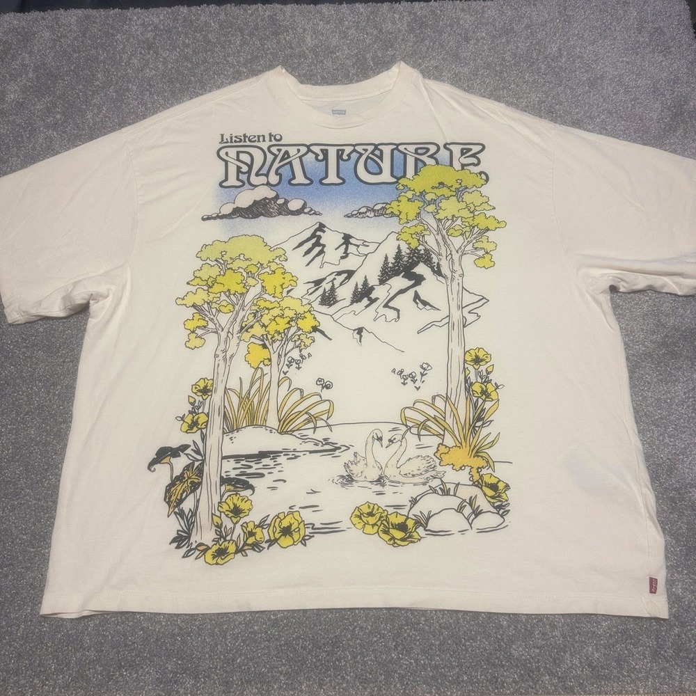Levi's Mens L Listen to Nature Graphic Tee Cream Outdoor Vintage T-Shirt